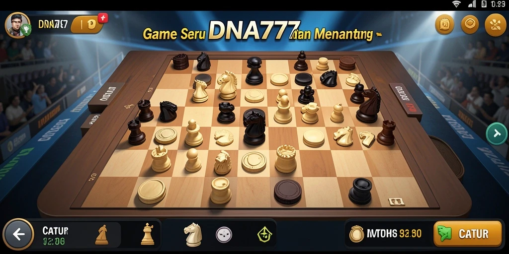 Tampilan antarmuka game Catur DNA777 dengan semua fitur utama.