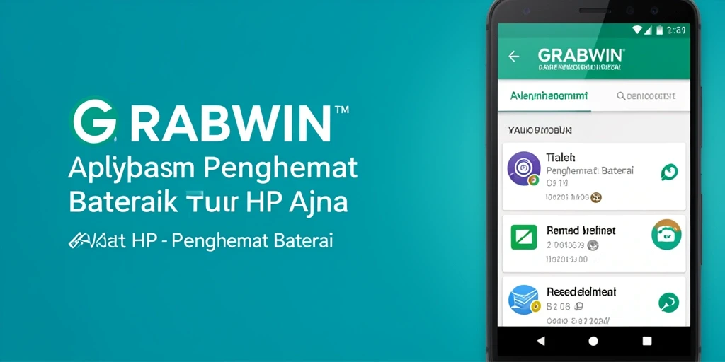 Antarmuka utama GRABWIN menampilkan status baterai dan pengaturan penghematan daya.