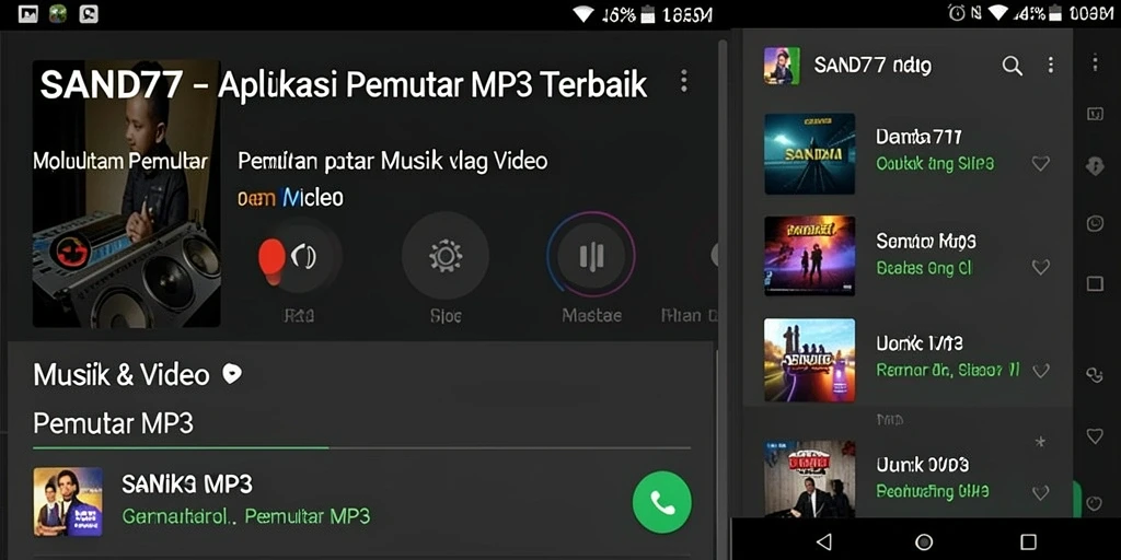 Tampilan antarmuka pengguna SAND77 untuk Pemutar MP3 yang menarik.