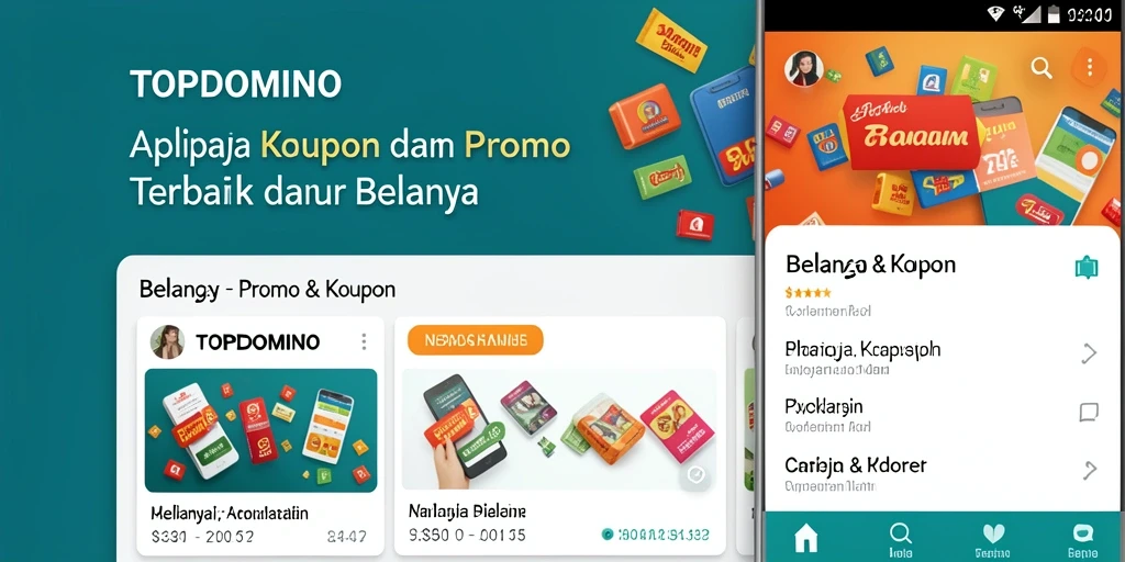 Tampilan antarmuka aplikasi TOPDOMINO dengan berbagai promo menarik.